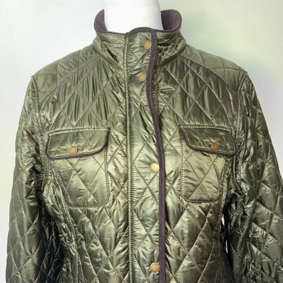 LL Bean Quilted Olive Green Riding Chore Barn Jacket Thinsulate Fleece Lined XL - Picture 5 of 16